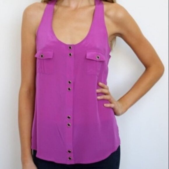 Yumi Kim Myla Tank Jayne Tulip Pink Print Floral Top Size Large Blouse Pink Blue - Picture 9 of 10